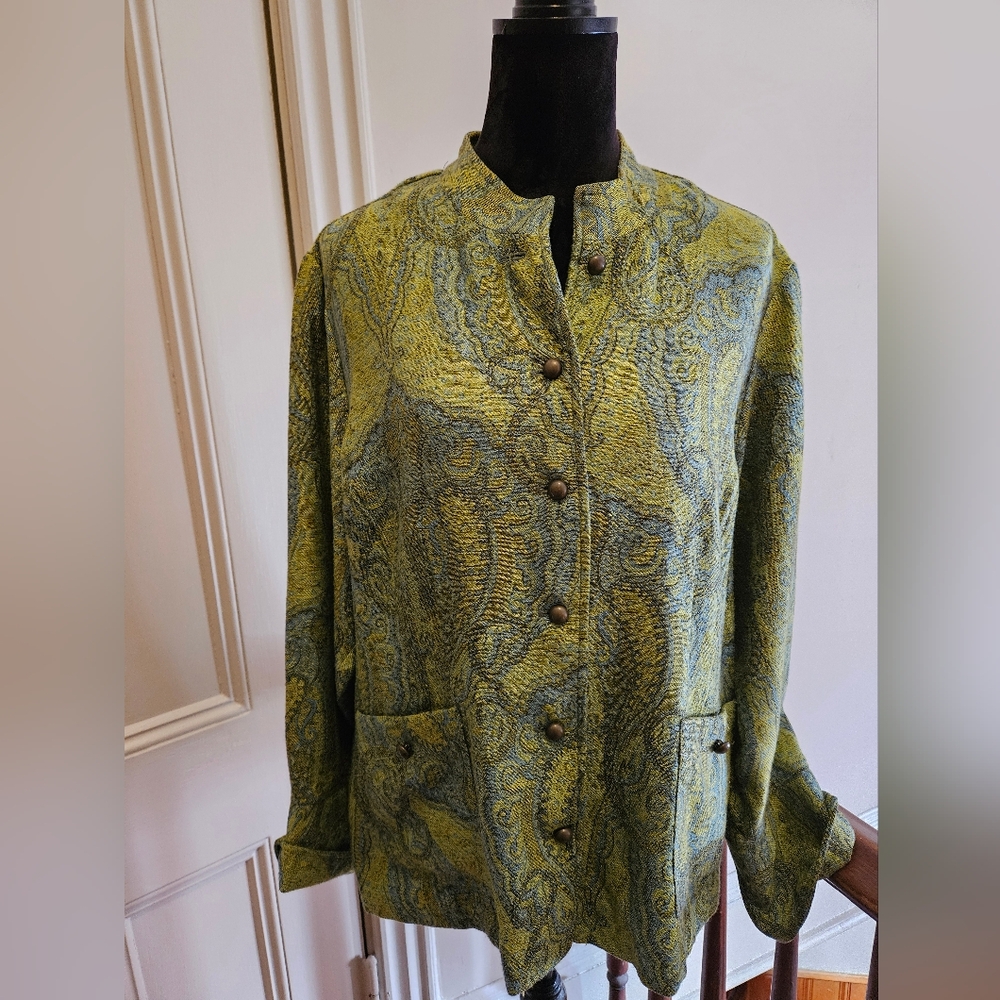 Women's Jacket in Paisley Green, Blue and Black Print by Coldwater Creek